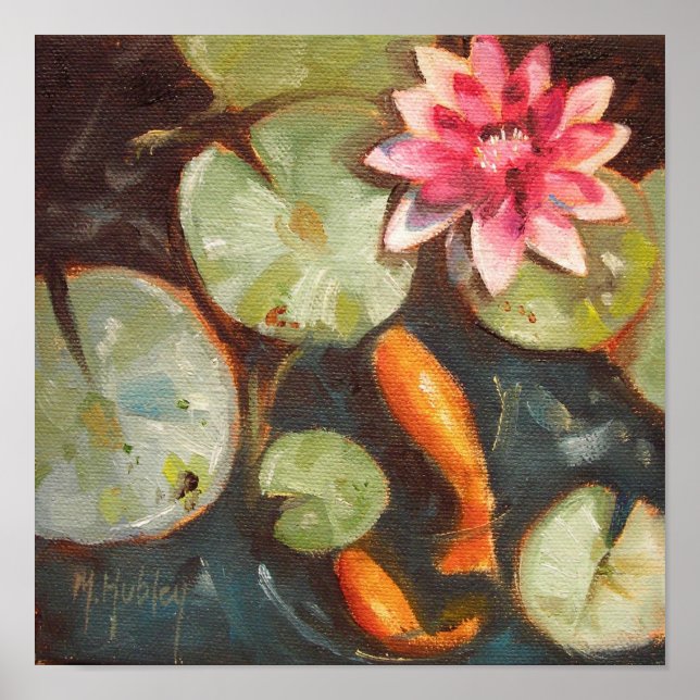 Gold Fish Koi Pond Water Lilies Poster (Front)