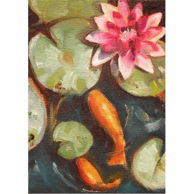 Gold Fish Koi Pond Water Lilies Standing Photo Sculpture (Front)