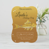 gold Fish Party Birthday Invitation