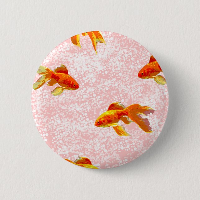 Gold fish pattern pink 6 cm round badge (Front)