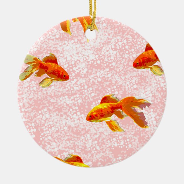 Gold fish pattern pink ceramic tree decoration (Front)