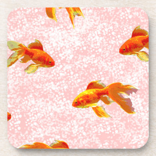 Gold fish pattern pink coaster