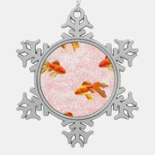 Gold fish pattern pink snowflake pewter christmas ornament