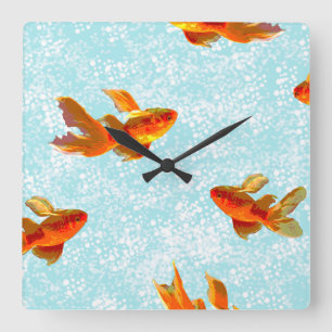 gold fish pattern square wall clock