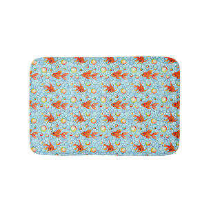 gold fishes and soap bubbles bath mat