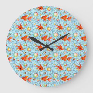 gold fishes and soap bubbles large clock
