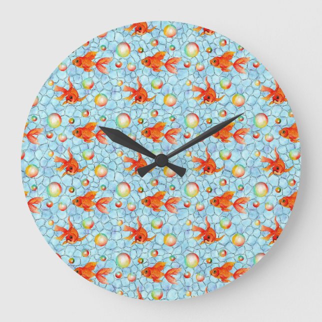 gold fishes and soap bubbles large clock (Front)