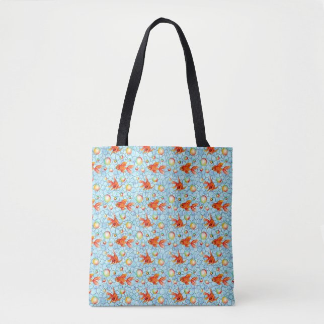 gold fishes and soap bubbles tote bag (Front)