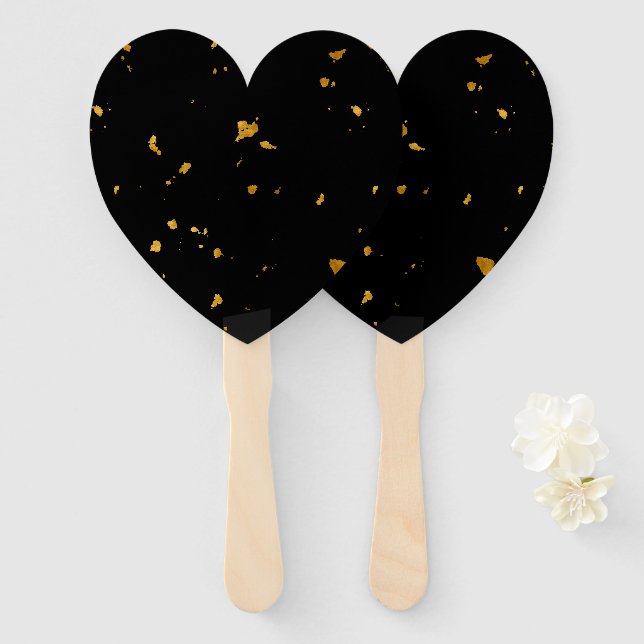 Gold Flakes Black Hand Fan (Front and Back)