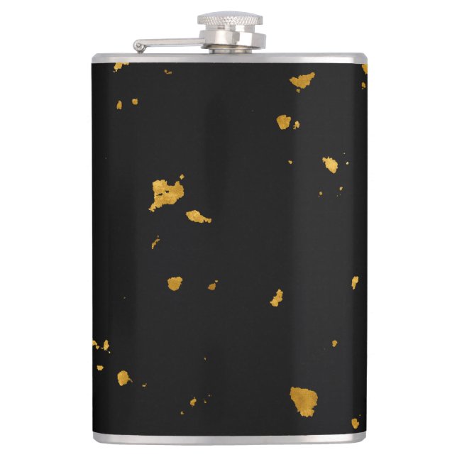 Gold Flakes Black Hip Flask (Front)