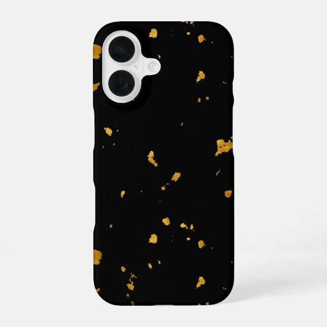Gold Flakes Black iPhone 16 Case (Back)