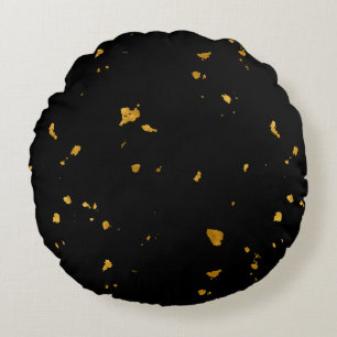 Gold Flakes Black Round Cushion