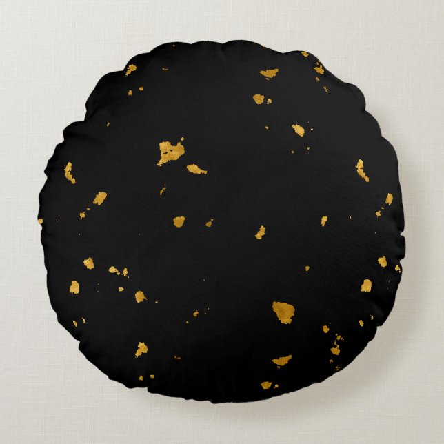 Gold Flakes Black Round Cushion (Front)