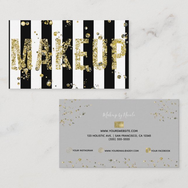 Gold Flakes Glitter Glam Minimal Beauty Makeup Bus Business Card (Front/Back)