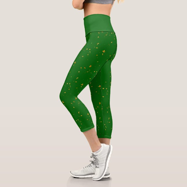 Gold Flakes on Emerald Green Capri Leggings (Left)