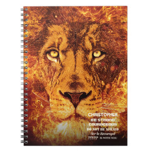 Gold Flaming Lion of Judah Named Bible Quote Notebook