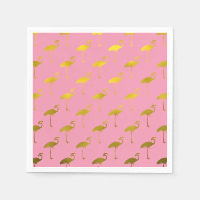 Gold Flamingo Faux Metallic Foil Tropical Flamingo Napkin (Front)