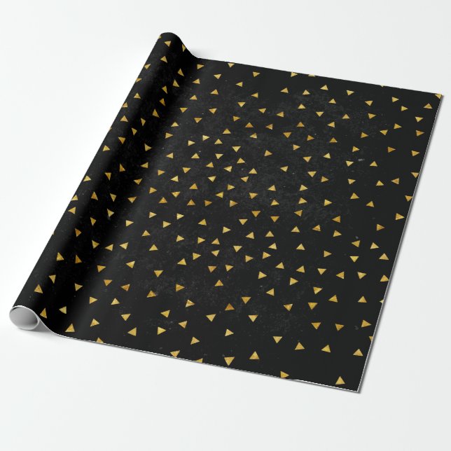 Gold Flecks on Grunge Black Wrapping Paper (Unrolled)