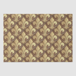 Gold Fleur de Lis Brown Vintage French Diamond Tissue Paper
