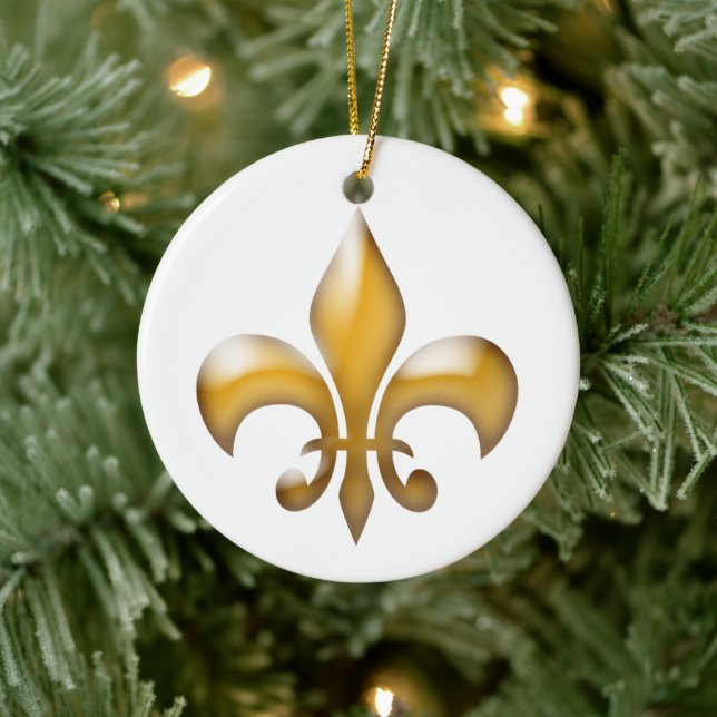 Gold Fleur de Lis Christmas Ceramic Tree Decoration (Tree)