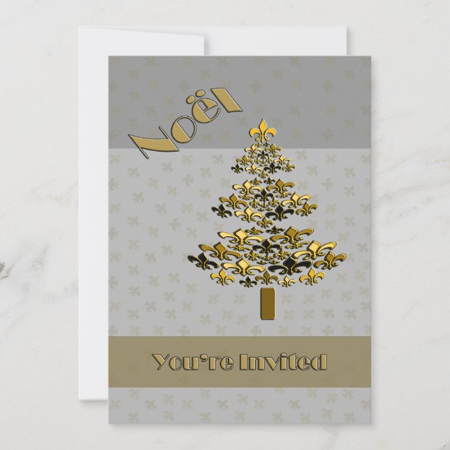 Gold Fleur de Lis Christmas Tree Party Invitation (Front)