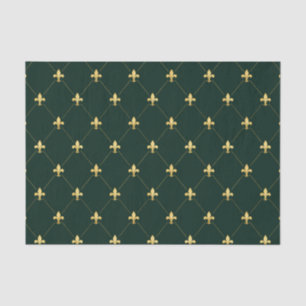 Gold Fleur-de-Lis Dark Green Tissue Paper