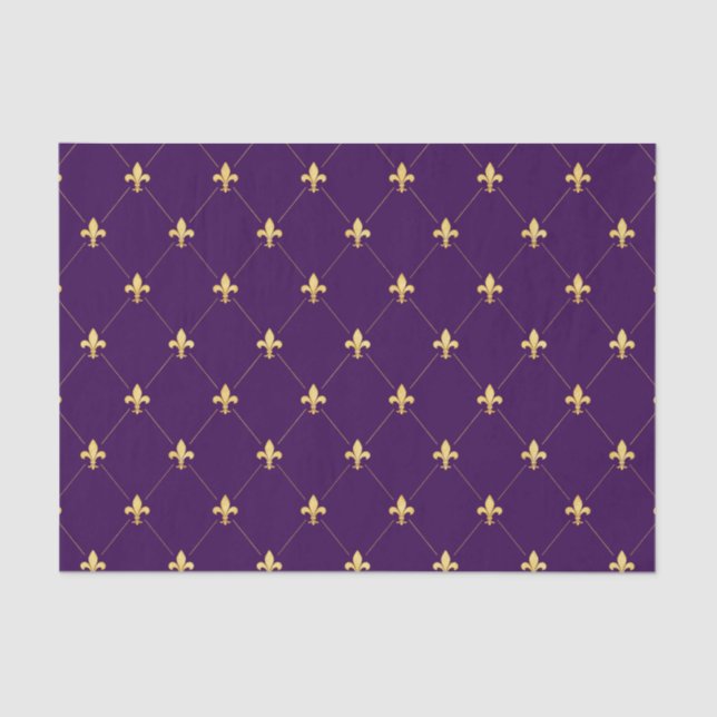 Gold Fleur-de-Lis Dark Purple Tissue Paper (Front)