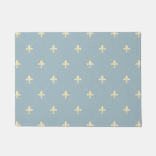 Gold Fleur-de-Lis Dusky Blue 18x24 Doormat