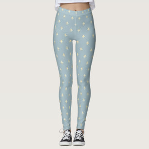 Gold Fleur-de-Lis Dusky Blue Leggings