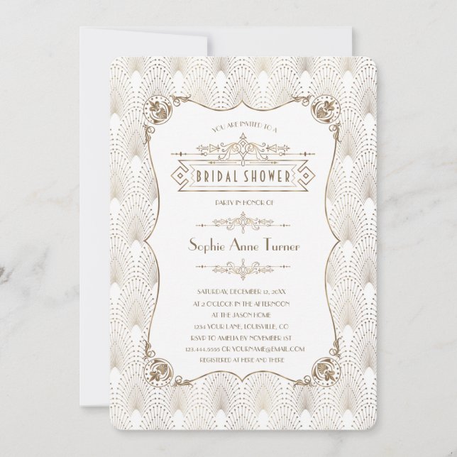 Gold Fleur-de-lis Great Gatsby 20s Bridal Shower Invitation (Front)
