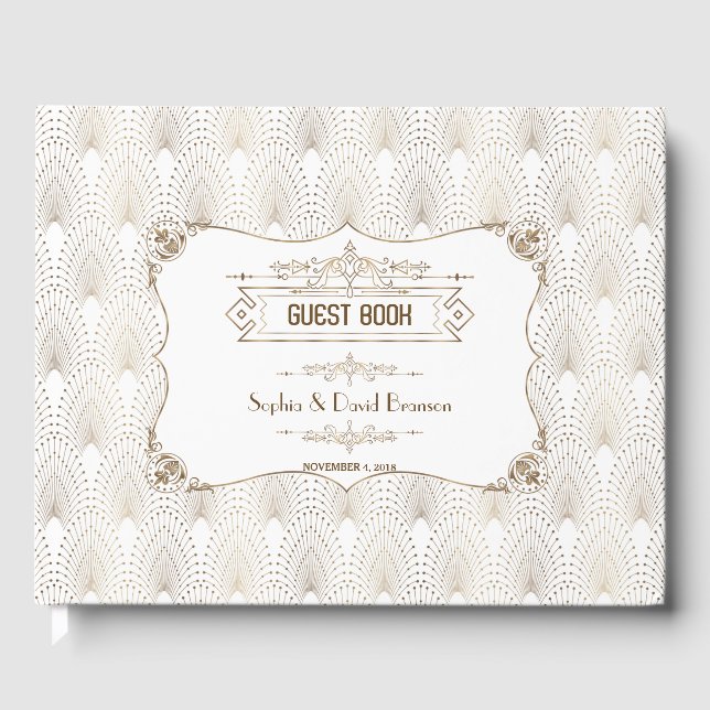 Gold Fleur-de-lis Great Gatsby 20s Style Wedding Guest Book (Front)