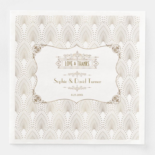 Gold Fleur-de-lis Great Gatsby 20s Style Wedding Napkin (Front)