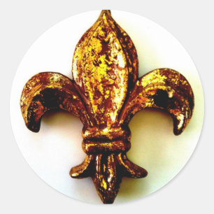 GOLD FLEUR DE LIS HIGH CONTRAST PRINT CLASSIC ROUND STICKER