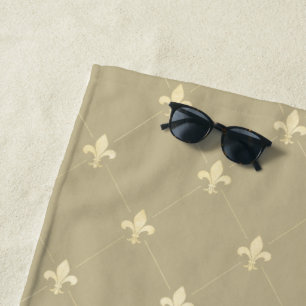 Gold Fleur-de-Lis Latte Brown Beach Towel
