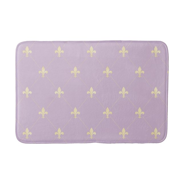 Gold Fleur-de-Lis Lilac Bath Mat (Front)