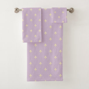 Gold Fleur-de-Lis Lilac Bath Towel Set