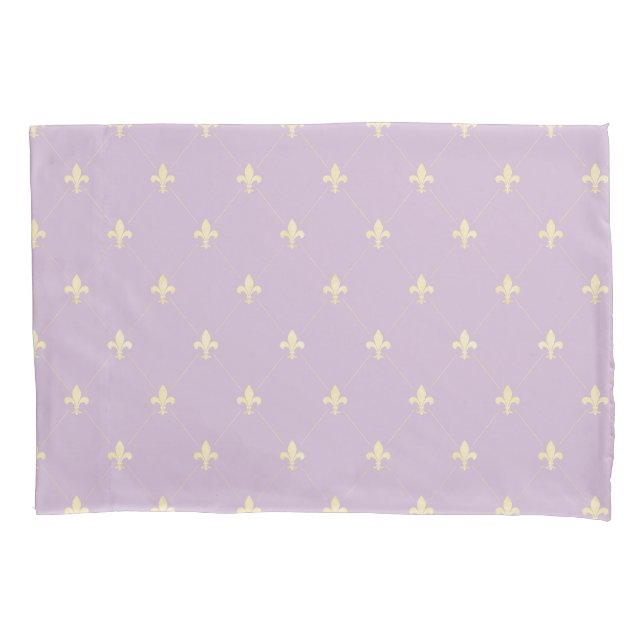Gold Fleur-de-Lis Lilac Pillowcase (Front-Left)