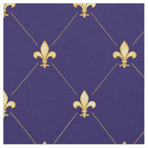 Gold Fleur-de-Lis (medium scale) Midnight Blue Fabric