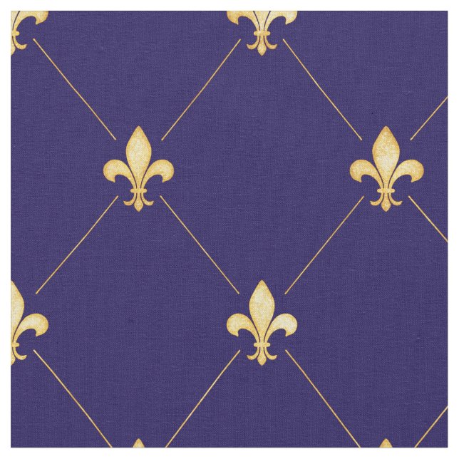 Gold Fleur-de-Lis (medium scale) Midnight Blue Fabric (Close Up)
