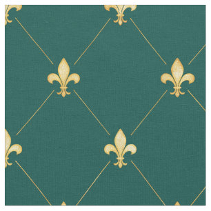 Gold Fleur-de-Lis (medium scale) Teal Green Fabric