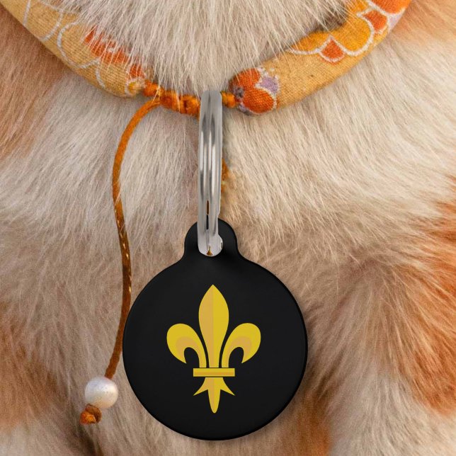 Gold Fleur de Lis on Black Pet Tag (Gold Fleur de Lis on Black Pet ID Tag)