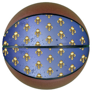Gold Fleur de Lis on Blue Basketball