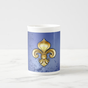 Gold Fleur de Lis on Blue Bone China Mug