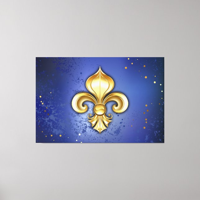 Gold Fleur de Lis on Blue Canvas Print (Front)