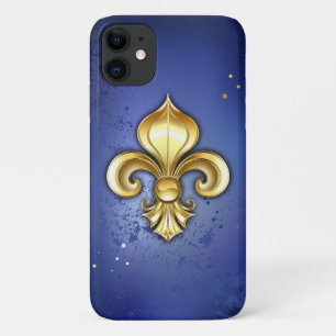 Gold Fleur de Lis on Blue iPhone 11 Case