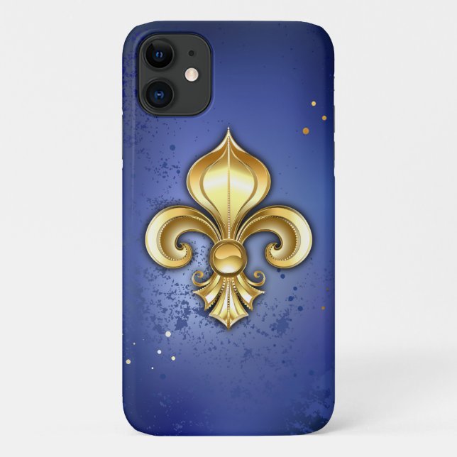 Gold Fleur de Lis on Blue Case-Mate iPhone Case (Back)