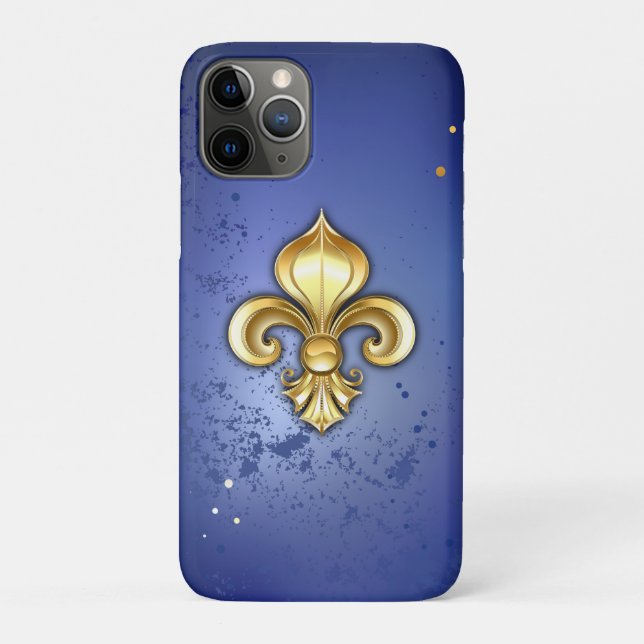 Gold Fleur de Lis on Blue Case-Mate iPhone Case (Back)