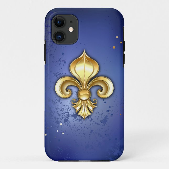 Gold Fleur de Lis on Blue Case-Mate iPhone Case (Back)