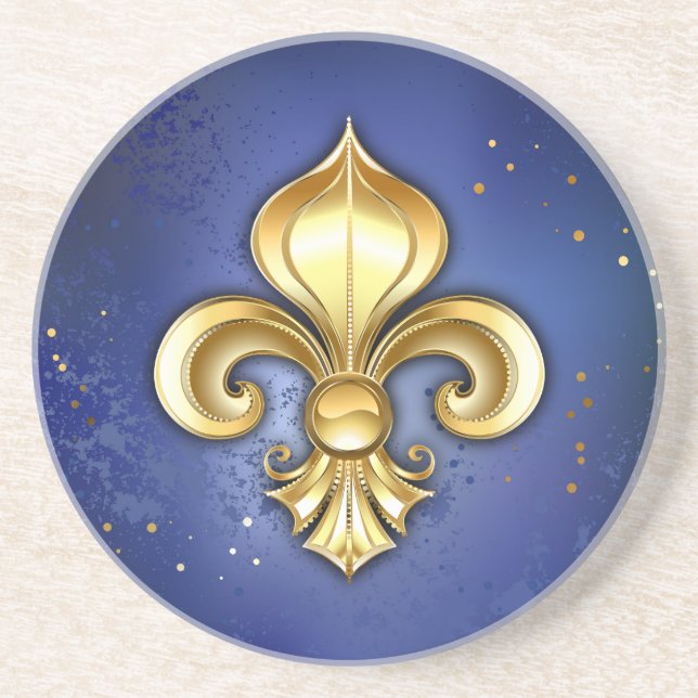 Gold Fleur de Lis on Blue Coaster (Front)