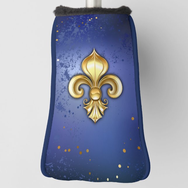 Gold Fleur de Lis on Blue Golf Head Cover (Rotate 90)